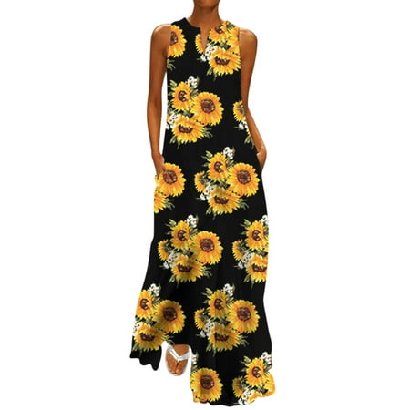 

Women Summer Dresses Sleeveless Print Loose V Neck Maxi Dress Boho Long Maternity Maxi Dress Short Sleeve