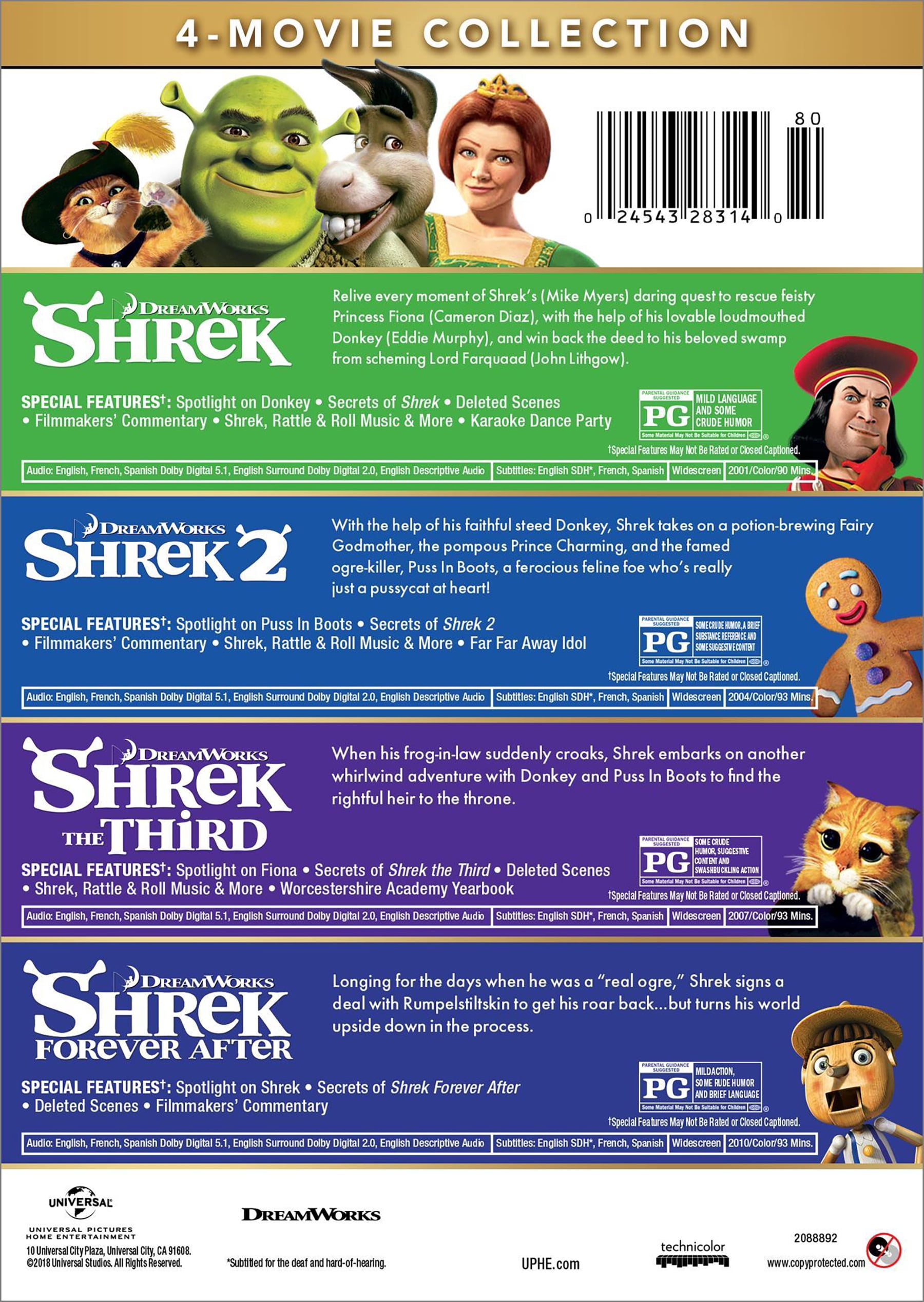 Shrek 4-Movie Collection (Anniversary Edition) (DVD), Family, DreamWorks