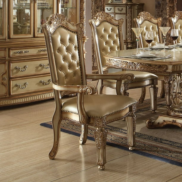 Acme Furniture Vendome Tufted Dining Arm Chairs Set Of 2 Gold Patina Walmart Com Walmart Com