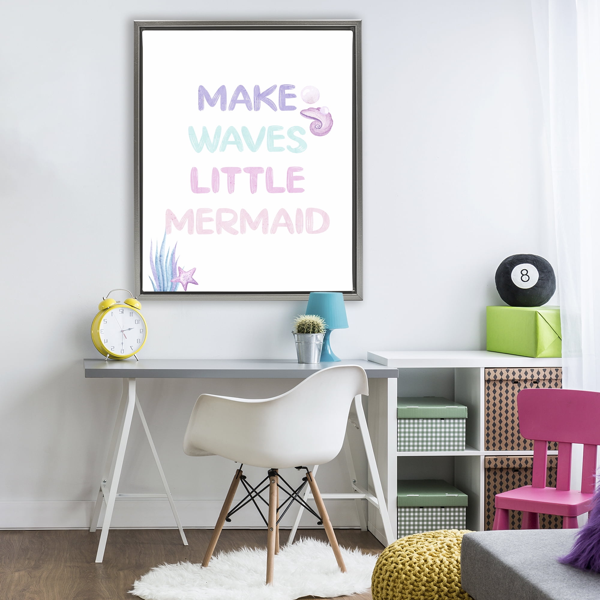 Make Waves Little Mermaid Gray Framed Floater Canvas Wall Art, design by Kim Allen