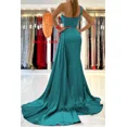 thumbnail image 2 of Vestido de dama de honor personalizado de un hombro para mujer, vestido de fiesta de sirena de satén plisado, vestidos de noche de fiesta de boda con abertura lateral larga, 2 of 5