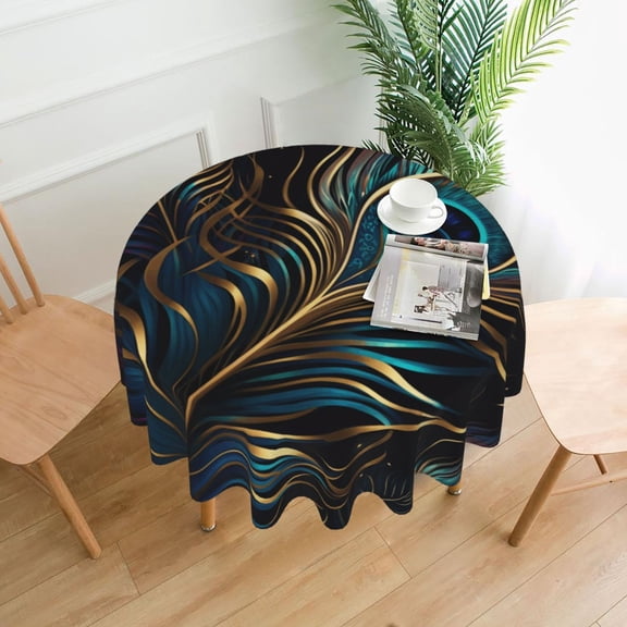 Peacock Feathers Peafowl Tablecloths Round 60 inch Fabric Table Cloth Cover for Dining Kitchen Wedding Party