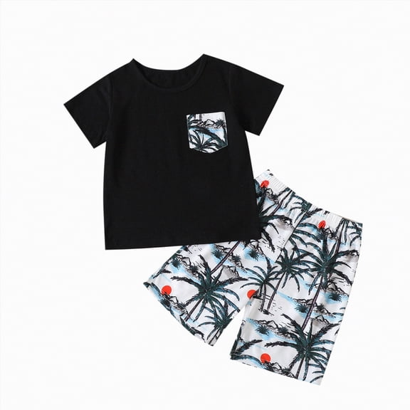 Infant Boy Clothes Kids Spring Summer Cotton Round Neck Printed Short Sleeve Running Suit 12 18 24 Month 3T 4T 5T Tshirt Shorts T-shirt with Elastic Waist Outfit 2PCS Set