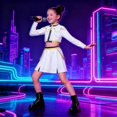 thumbnail image 4 of Guvpev G'irls Popular Singer Stage Costume, 3-Piece Pop Idol Group Cosplay Outfit with Jacket, Top & Skirt for Halloween Cosplay, Birthday Party & Fancy Dress Up, Ages 3-14, 4 of 8