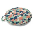 thumbnail image 1 of Grunge Round Floor Cushion with Handle, Patchwork Style Geometric Triangles Abstract Simplistic Effect Pattern, Pillow for Living Room & Dorms, 18" Round, Almond Green and Coral, by Ambesonne, 1 of 4