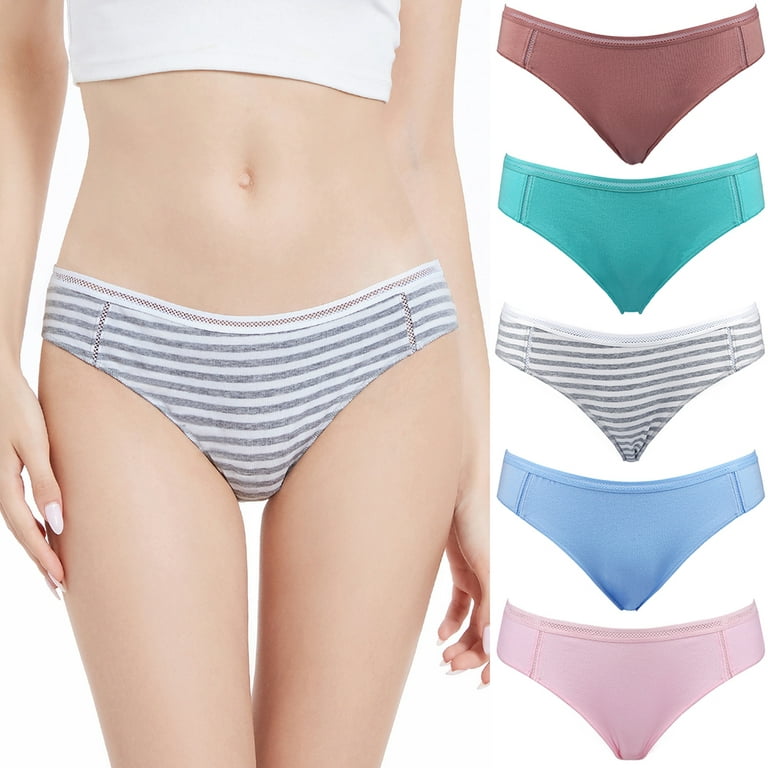 niceone Women's Breathable Seamless Cotton Underwear Stretch Bikini Panties  Mid Waist Hipster Panty 5-Pack Solid Underpants