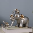 thumbnail image 3 of Figura adorable de una familia de elefantes, estatua de animal para escritorio de oficina, adorno decorativo para estante. Plata, 3 of 9
