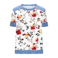 thumbnail image 5 of Women's Short Sleeve Tees Plus Size Lapel Crew Neck Denim Patchwork Waffle Pullover Tops Casual Loose T Shirts (XL, Red), 5 of 5