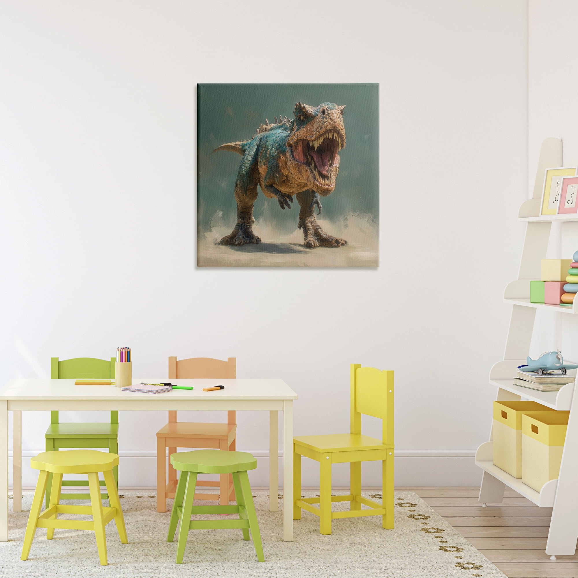 Stupell Industries Roaring T-Rex in Green Canvas Wall Art, design by Wumples