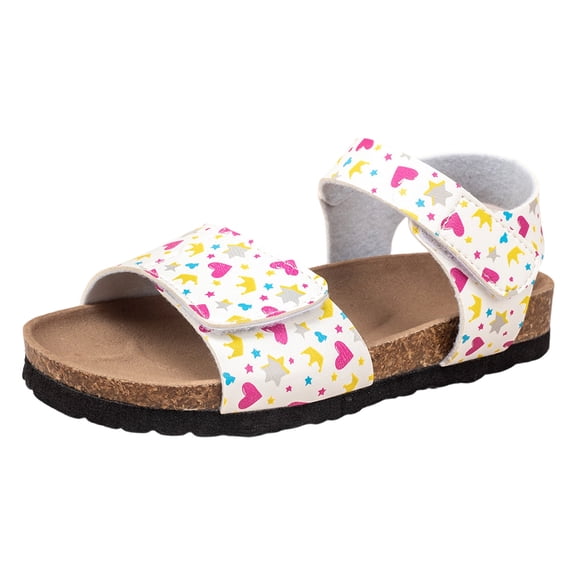 KPOPLK Kids Cork Footbed Sandals – Boys Girls Toddler Adjustable Double Buckle Slides with Back Strap, Lightweight Summer Casual Shoes Size 13,White
