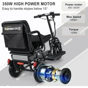 TopMate 3 Wheel Electric Scooter Lightweight Folding Powered Mobility Scooter for Adult Seniors with Seat and Removable Battery, 350W Motor & 3+1 Speed Adjustable E-Trike with Basket & LED display