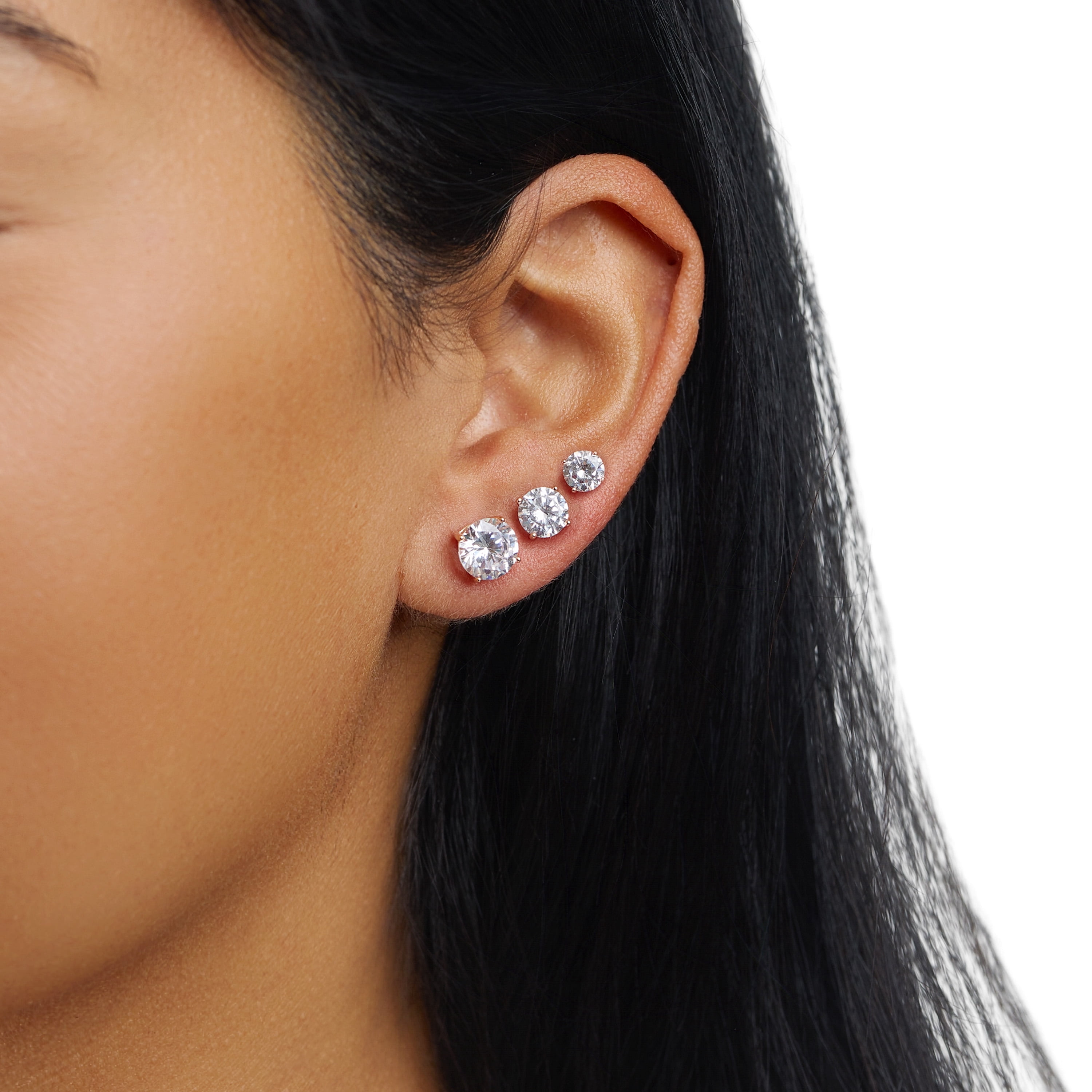 Marisol & Poppy Cubic Zirconia Trio 3-Piece Stud Earrings Set in Rose Gold over Sterling Silver for Women & Teens
