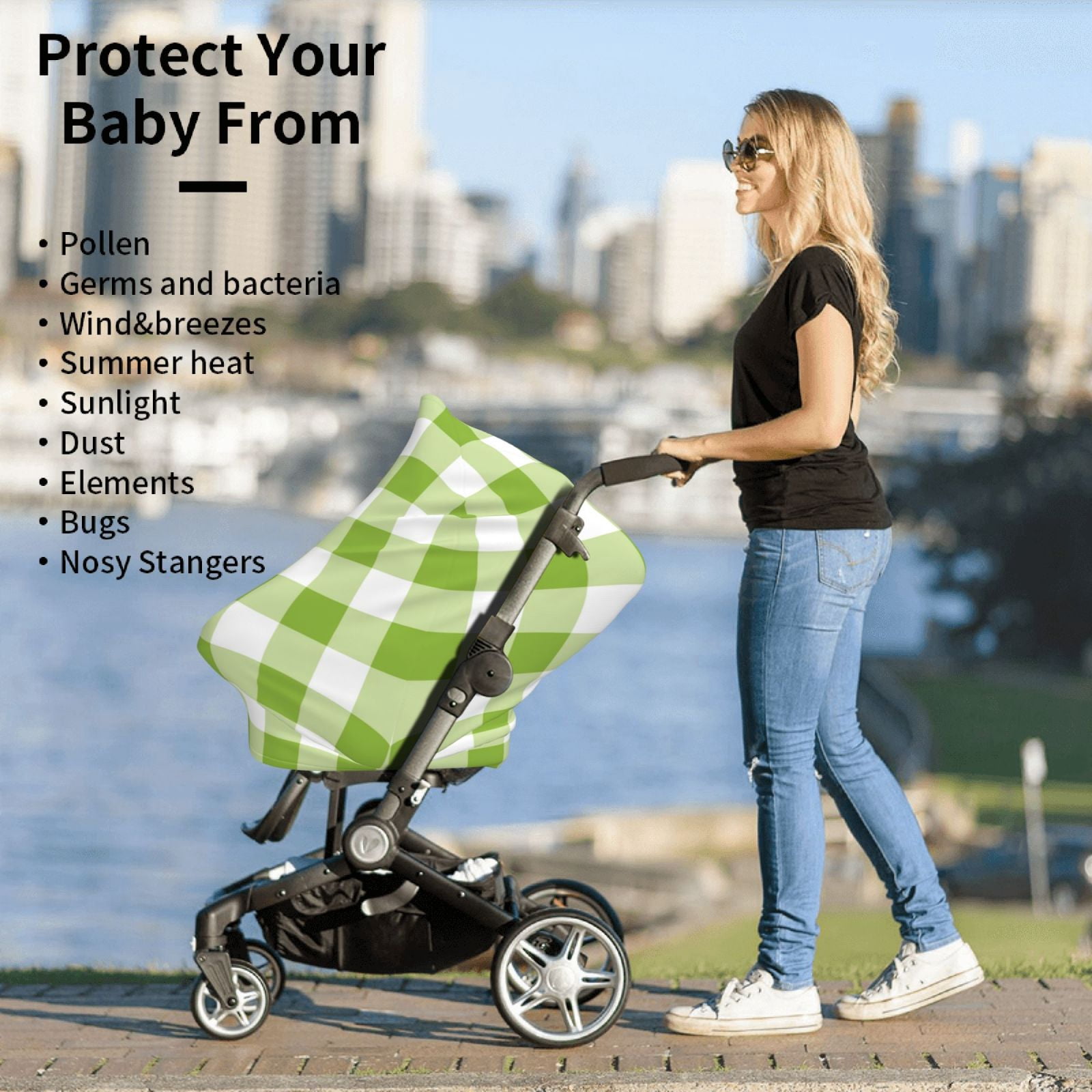 Fotbe White Green Plaid Pattern Car Seat Covers for Babies, Nursing Breastfeeding Cover Infant Carseat Canopy, Soft Stretchy Carrier Cover