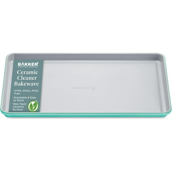 Premium Sheet Pan Set - Aluminized Steel with Ceramic Non-Stick, Heavy-Duty Bakeware for Cake, Bread - Even Heat Distribution - KFCC Premium Ceramic Inside, Colored Outside - Oven-Safe - Teal