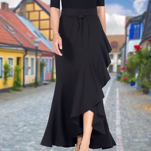 Faldas largas Falda elegante para mujer Ropa diaria informal de corte holgado asimétrico (Negro L) Cgtredaw Negro T L para Mujer