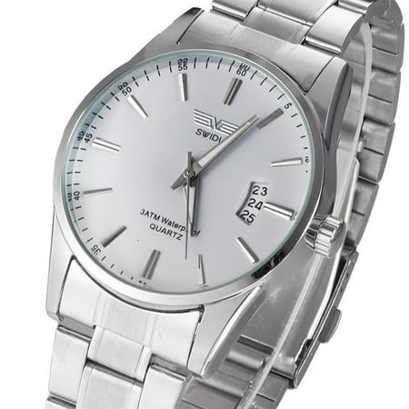 - Fashion Style Stainless Steel Band Analog Quartz Sport Men Wrist Watch HFON