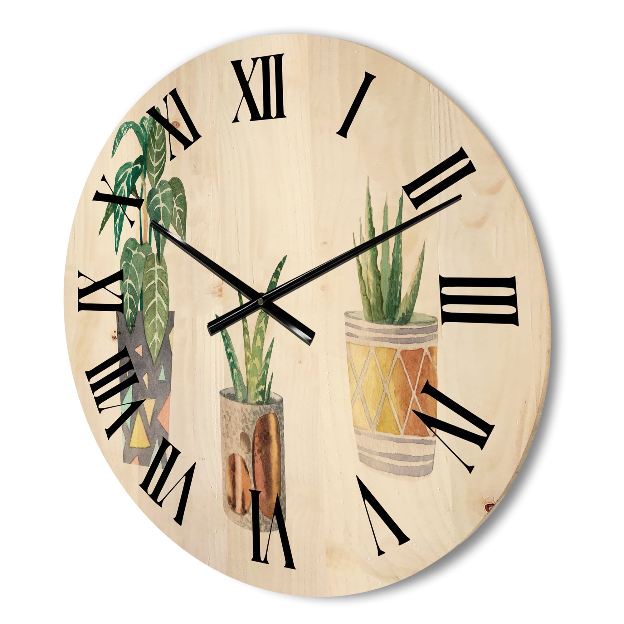 Designart 'Three Potted Houseplants On White' Traditional Wood Wall Clock