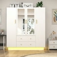 thumbnail image 7 of Blotout 70" Armoire Wardrobe Closet with Mirror, LED Wardrobe Armoire with 2 Drawers, 4 Door Wood Armoire Storage with Hanging Rods and Multi-Layer Shelves, 7 of 7