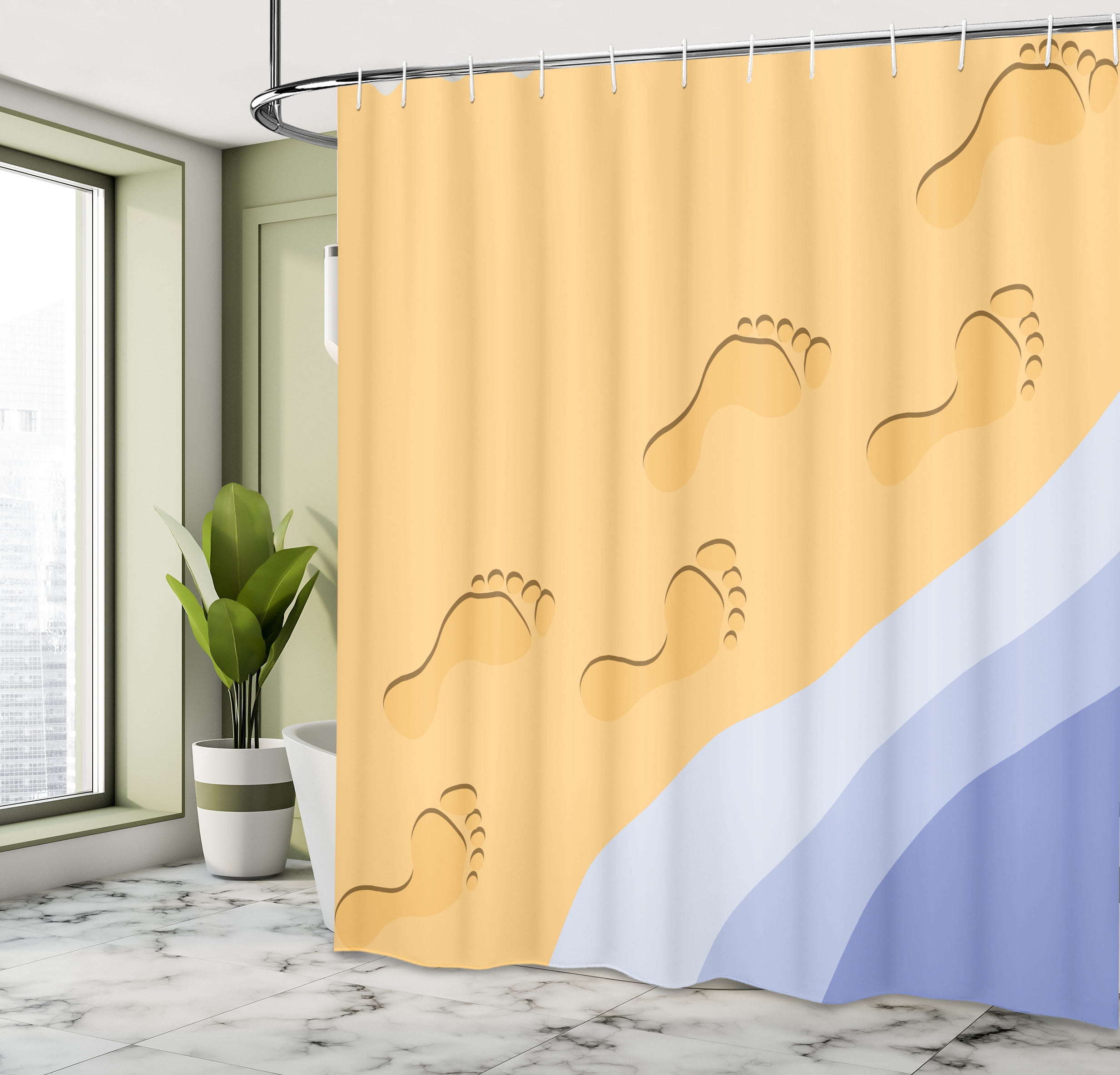 Bath Accessories Set Footprints In The Sand Shower Curtain Small Bathr –  BigProStore