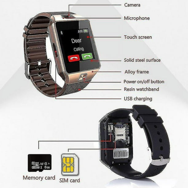 Dz09 Reloj inteligente Android Personas Telefono movil Bluetooth Reloj impermeable Camara Tarjeta SIM Smartwatch hy Walmart en linea