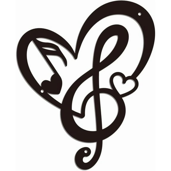 Heart Music Metal Wall Art Decor Vintage Musical Notes Metal Wall Art Sculpture Decorative Black Love Notes Hanging Ornament for Musician Home Bedroom Bar Study Room Studio 8.6x10.6 Inch