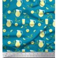 thumbnail image 1 of Soimoi Blue Cotton Jersey Fabric Lemon Slice & Lime Juice Fruits Printed Fabric 1 Yard 58 Inch Wide, 1 of 3