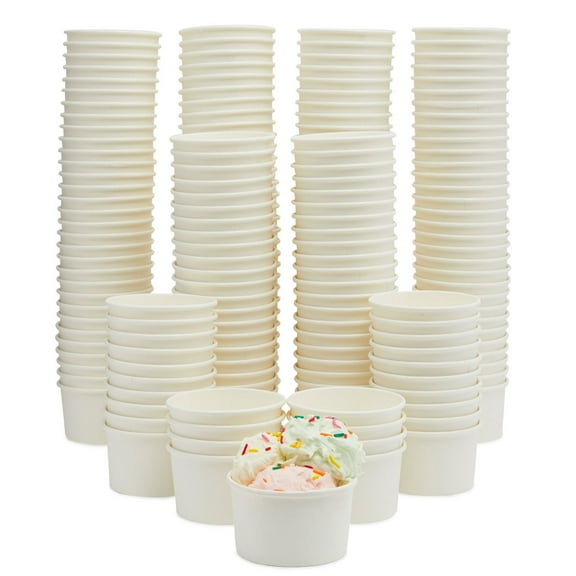 200 Pcs Disposable Ice Cream Cups Bulk, 8 oz Paper Dessert Bowls for Birthday Party Supplies, White
