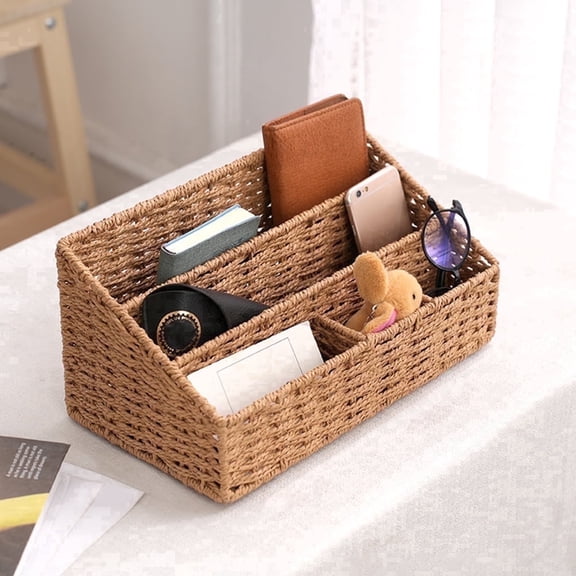 Woven Mail Organizer Basket, 12.6 Inch Countertop Mail Organizer for Bills and Pens, Farmhouse Desk Storage and Accessories
