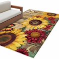 thumbnail image 2 of Sunflower Brown Wooden Area Rug 4x6 FT, Non Slip Kids Room Carpet, Vintage Flowers Butterfly Washable Soft Floor Carpet Non-Shedding Throw Rug for Dorm Kitchen Study Room Home Office Bedside, 2 of 9