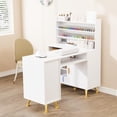 thumbnail image 2 of OmySalon L Shaped Manicure Table with Dust Collector, 52" L Corner Nail Desk for Nail Techs, w/Polish Display Rack Arm Rest, Acetone Resistant Top, Drawer and Cabinet Storage, for Nail Salon, 2 of 7