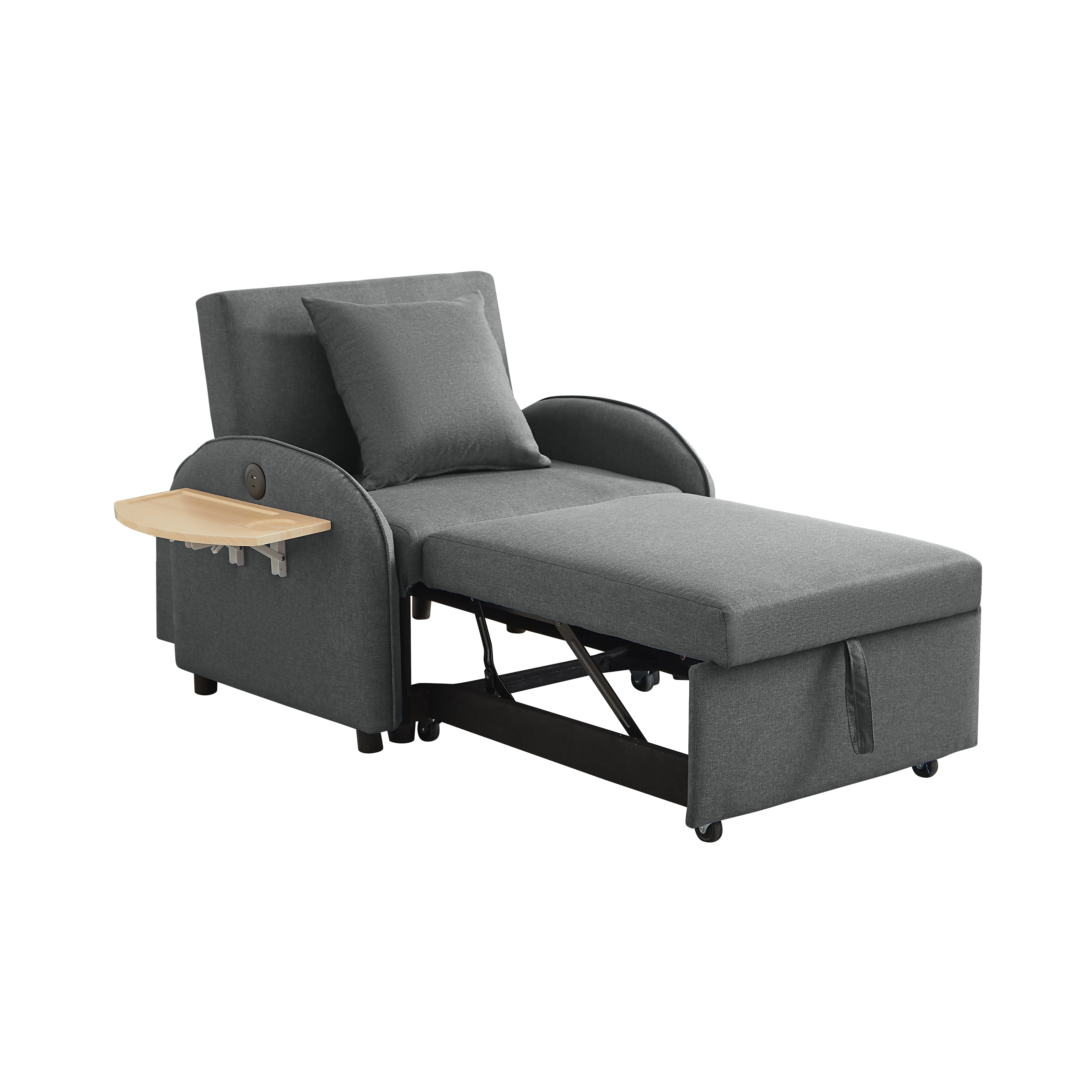 Leumius Convertible Sofa Chair Bed,3-in-1 Sleeper Sofa with Pull-Out Bed and USB Port,Foldable Table,Modern Linen Single Sofa Chair with Reclining Backrest for Living Room Small Space,Dark Gray