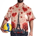 thumbnail image 4 of Eiffel Tower Valentine's Day Men's Short Sleeve Shirts with Spread Collar Tops, Casual Printed Poplin Shirt, Button Down Short Summer Beach Shirts - Unisex, 4 of 6