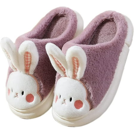 

CoCopeaunt Women Bunny Slippers Cute Animal Plush Fluffy Winter Slip-On Slippers Warm Fuzzy House Anti-Skid Indoor Outdoor Shoes