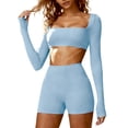 thumbnail image 2 of snilers Workout Sets for Women 2 Piece High Waist Biker Short Square Neck Long Sleeve Crop Tops Pilates Athletic Gym Outfits XXXL, 2 of 7