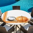 thumbnail image 6 of Fall Round Tablecloth, Fitted Table Cover with Elastic for 36"-44" Round Tables, Orange Pumpkin Thanksgiving Autumn Stripe Leaf Table Cloth Outdoor Indoor Dinning Party Waterproof Tablecloths, 6 of 7