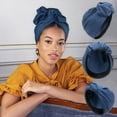 thumbnail image 3 of Women Cross Headscarf Solid Color Bow-knot Bandana Soft Breathable Turban Hat Retro Style Headwrap for Short Hair Long Hair Ladies Fashion Accessories, 3 of 8