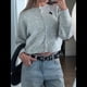 thumbnail image 5 of Cárdigan de Cuello Redondo con Botones para Mujer, Suéter de Punto de Larga, Ropa de Abrigo Gris XL, 5 of 7