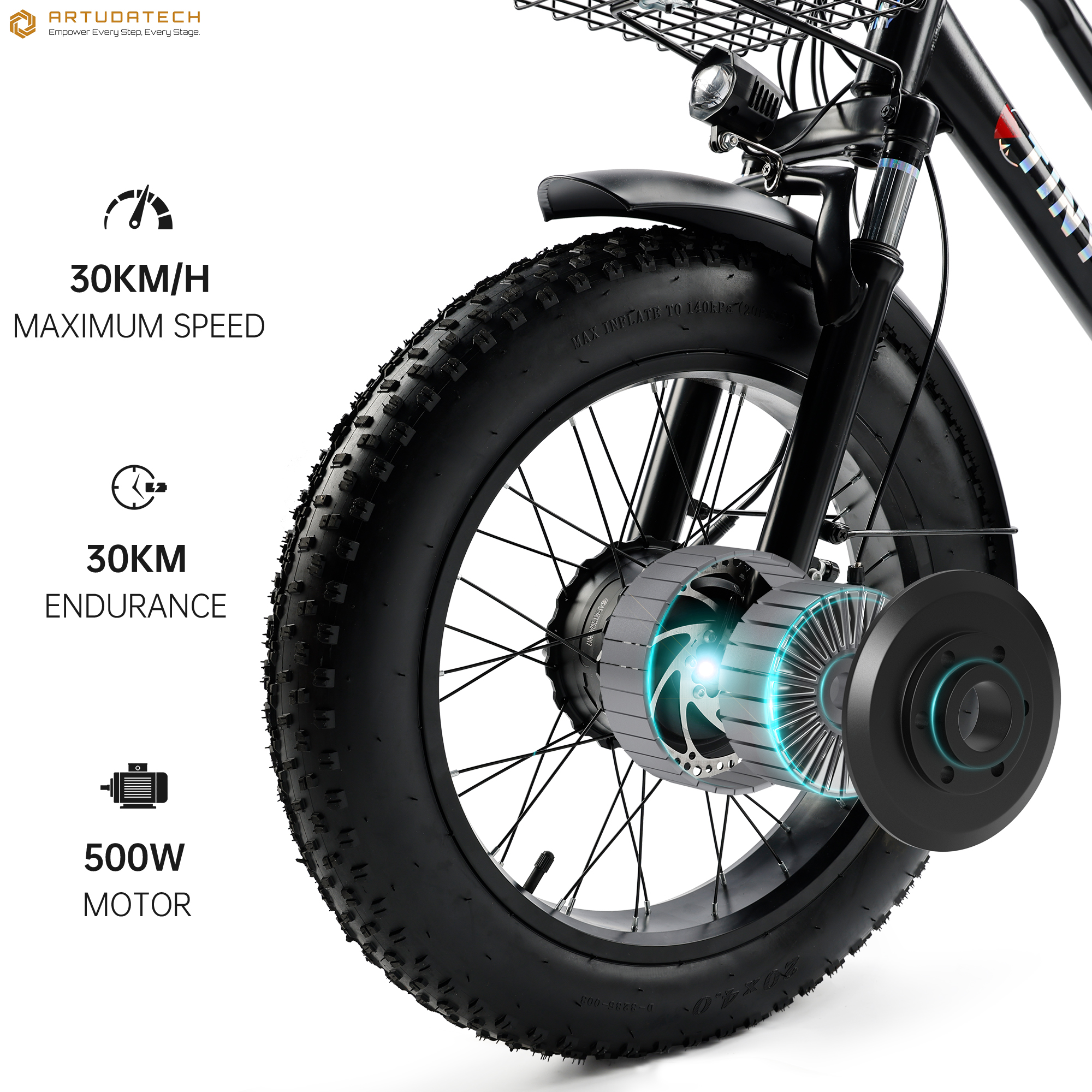 ARTUDATECH Electric Trike for Adults, 500W Motor, 3 Wheel Electric Bike with 25-mile Long Range, Dual Disc Brake, Fat Tire e trike with 48V 13Ah Battery
