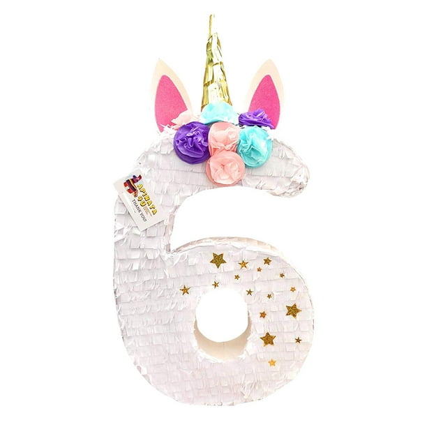 apinata4u unicorn number six pinata with flower accents walmartcom