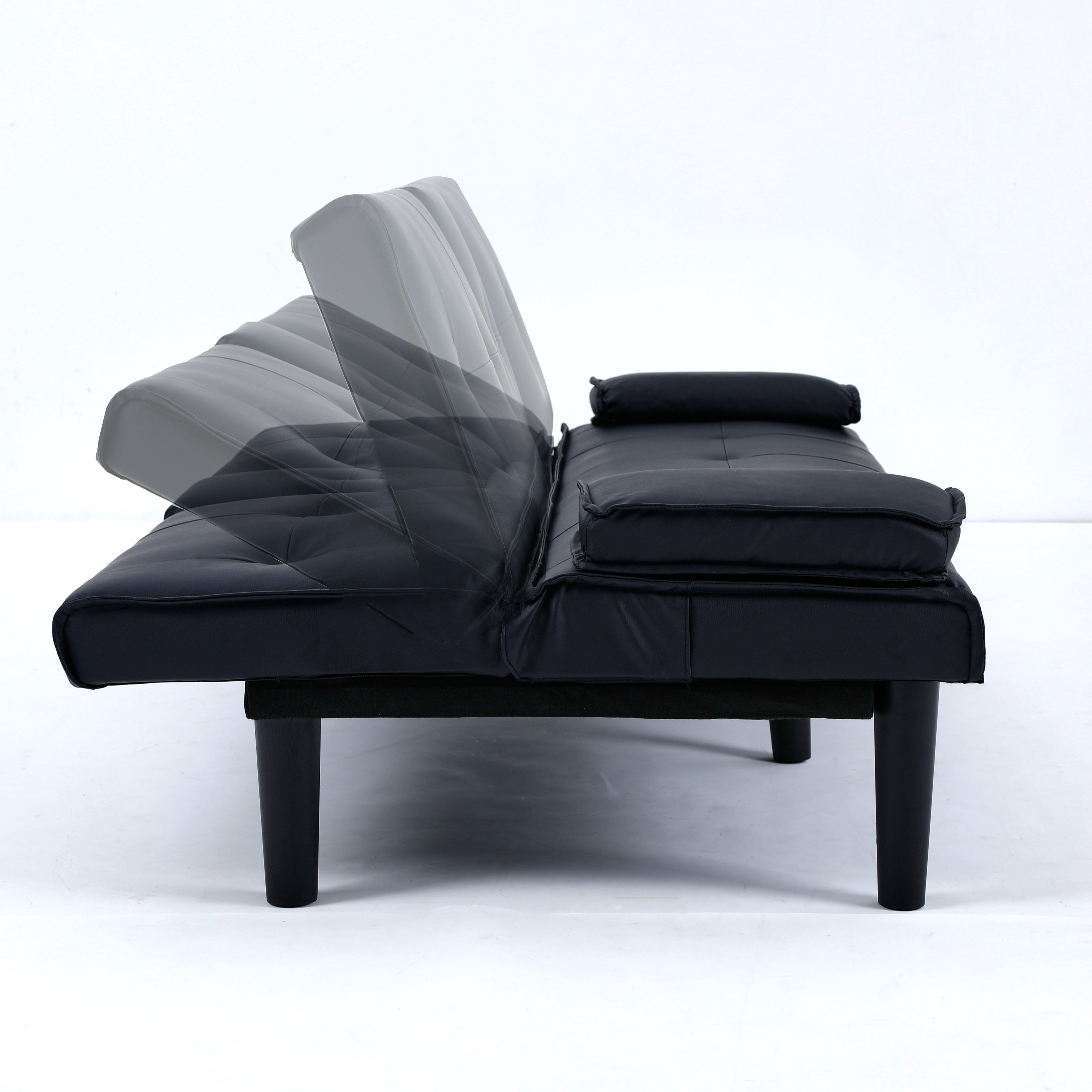 Gewnee 67 Inch Futon Sofa Bed,PVC Loveset Sofa with Cup Holder,Modern Sleeper Couch Bed for Apartment/Dorm/Small Office.Black