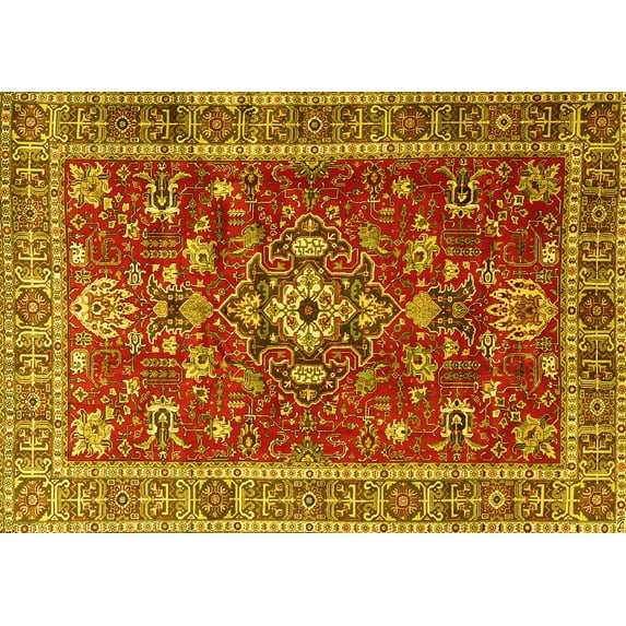 Ahgly Company Machine Washable Indoor Rectangle Persian Yellow Traditional Area Rugs, 3' x 5'