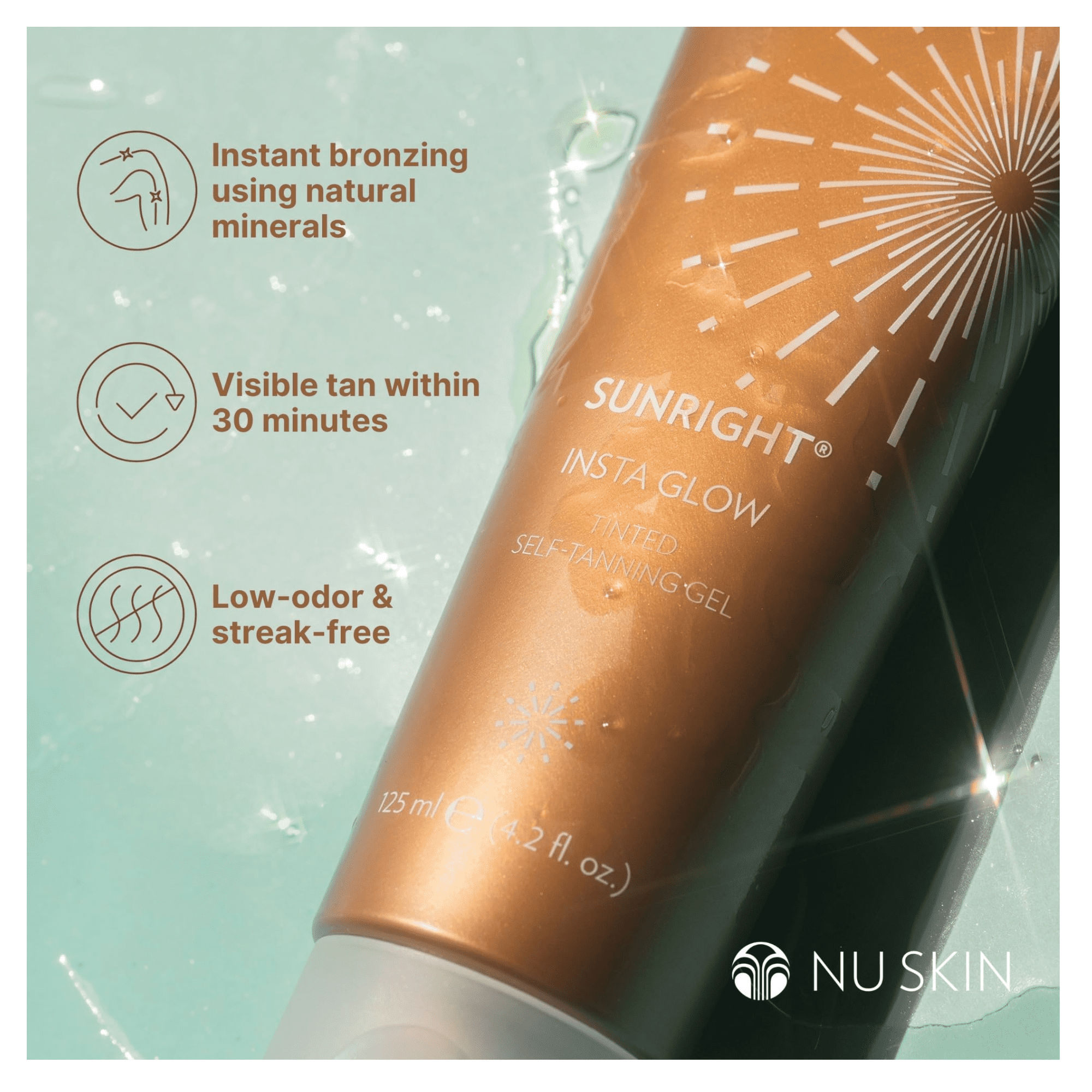 Nu Skin Sunright Insta Glow Self Tanning Gel, 4.2 fl oz, Face and