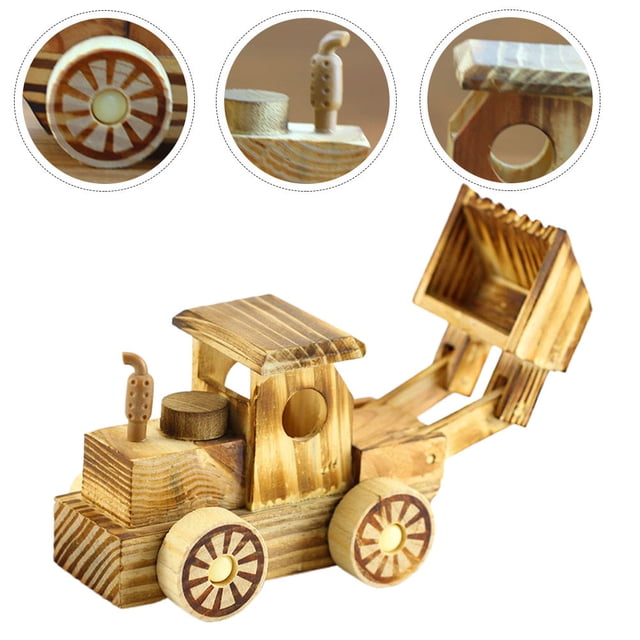 SHOWERORO Construction Vehicle Model Wooden Pushdozer Model Educational for Kids Daily 1Set