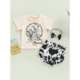 thumbnail image 2 of Baby Girl Clothes Boho Cow Print Short Sleeve T Shirt Top + Bloomer Shorts Set Infant Summer Outfits, 2 of 8
