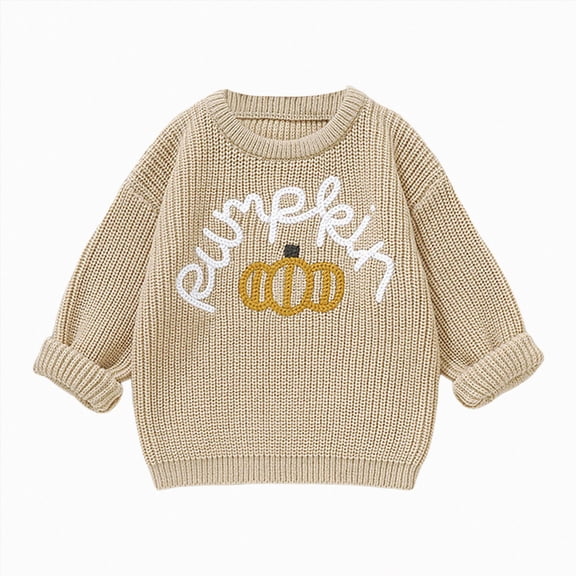 Gvdentm Kids Girls Boys Halloween Sweater Pumpkin Letter Long Sleeve Knitwear Top Fall Winter Knitted Jumper Khaki,5-6 Years