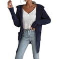 thumbnail image 1 of Cardigan à Capuche pour Femmes, Manches Longues, Col à Revers, Tricoté, Hiver Automne, avec Poche, Bleu Marine P, 1 of 9