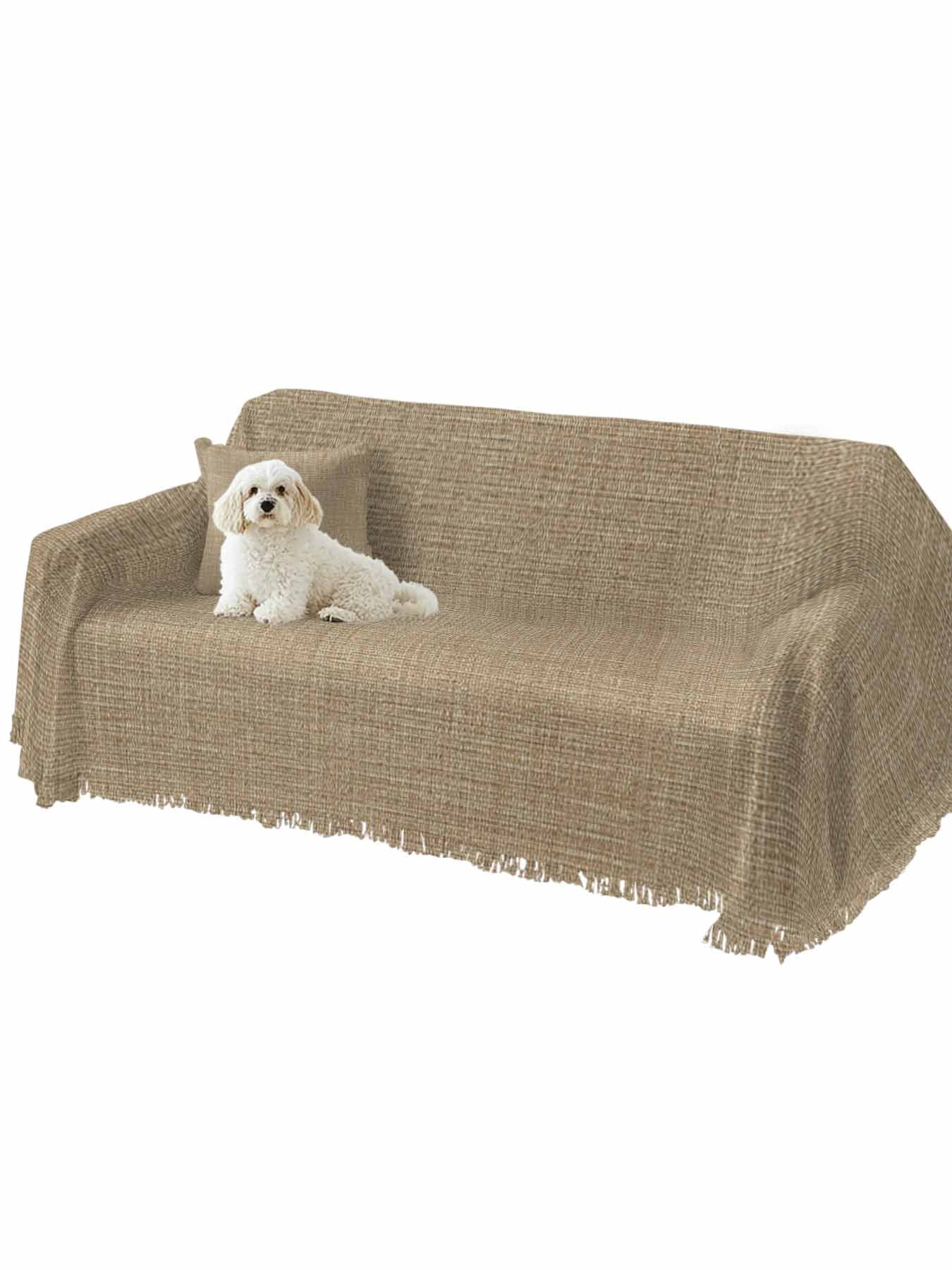 Brown Farmhouse Couch Cover for 2 Cushion Sofa, Vintage Country Monochrome Textured Washable Loveseat Sofa Covers Slipcover for Sectional Sofas L-Shaped, Couch Throw Cover 71"x118"