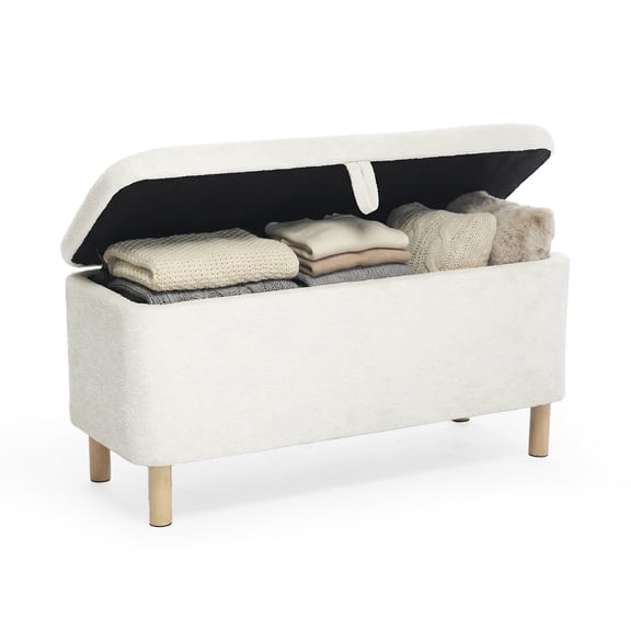 AFO 40" Storage Ottoman Bench, Large 80L End of Bed Bench with Safety Hinge, Upholstered Footrest for Bedroom Living Room Entryway, Cream