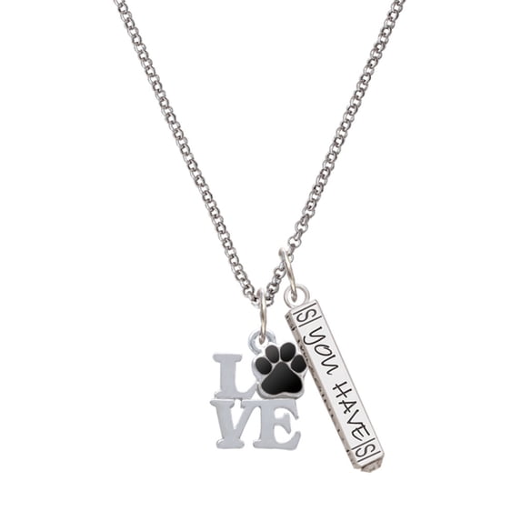 Delight Jewelry Silvertone Love with Black Paw Silvertone Live the Life You Have Imagined Bar Charm Necklace, 23"