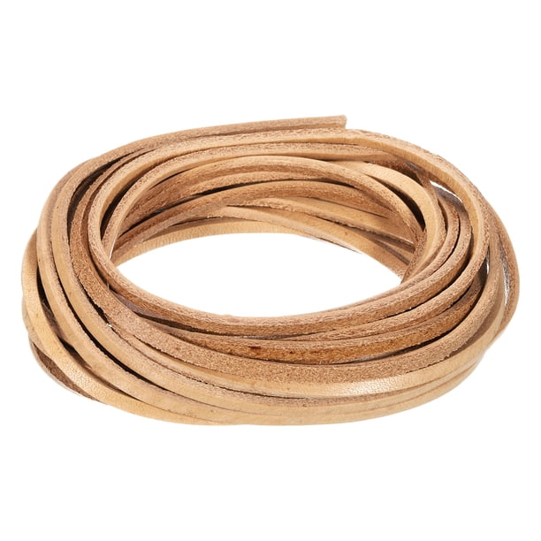Cordón de cuero plano de 3 mm y 5.5 yardas, tiras de encuadernación de cuero para manualidades, marrón claro
